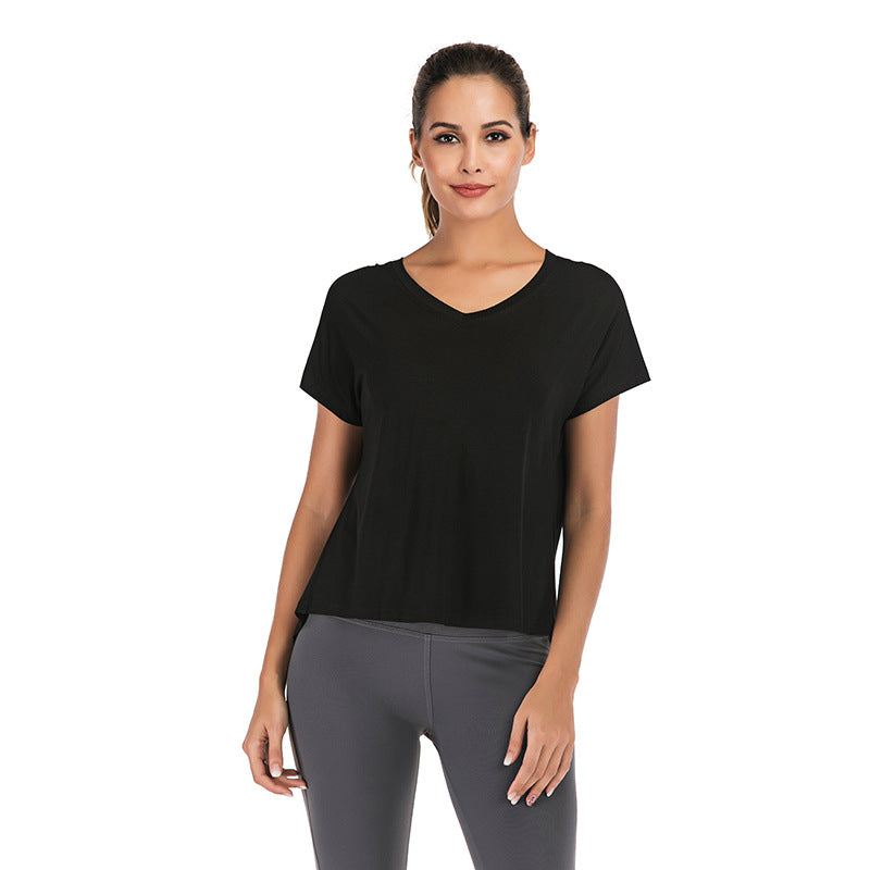Women's Summer V-Neck Sports T-Shirt with Open Back