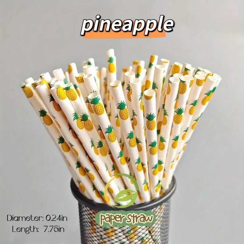 Eco-Friendly Biodegradable Fruit Series Paper Straws (25/100 Packs)